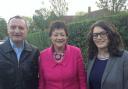 Liberal Democrat candidates Jonathan Davies and Charlotte Henry with MEP Sarah Ludford (centre).