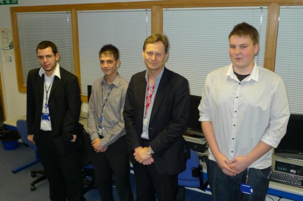 Matthew Offord with apprentices James Kelly, Daniel Ian Goode, Anthony Thandaven