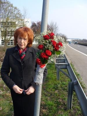 Erica Duggan at the spot where her son was killed in Germany eight years ago