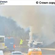 A vehicle fire on the M25 between junctions 24 and 25 clockwise is causing long delays