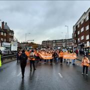 Just Stop Oil demonstrators on a slow march in Hendon Way on November 13