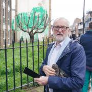 Jeremy Corbyn was among those taking pictures of the new Banksy in Hornsey Road, Finsbury Park