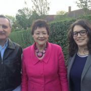 Liberal Democrat candidates Jonathan Davies and Charlotte Henry with MEP Sarah Ludford (centre).