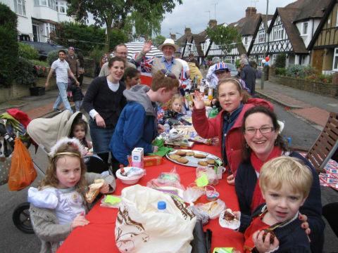 Families enjoying a Jubilee street party in Broughton Avenue, Finchley.