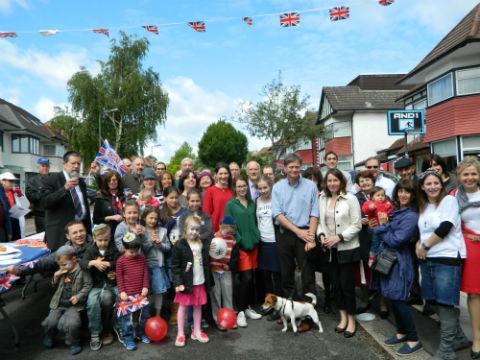 MP Matthew Offord joins street party in Mayfield Gardens, Hendon. 