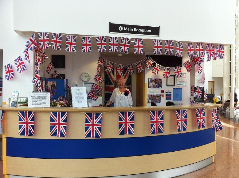 Anne Randalls with the display she created at Edgware Community Hospital