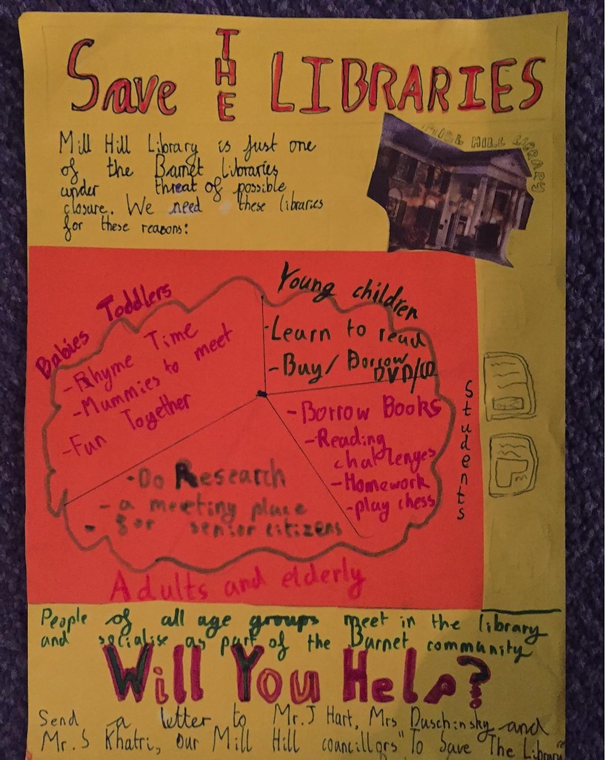 Schoolchildren in Barnet wrote letters and designed posters to save their libraries from closure.