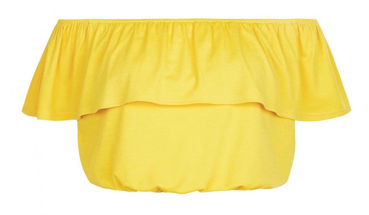 New Look, Yellow Frill Bardot Neck Crop Top, £9.99