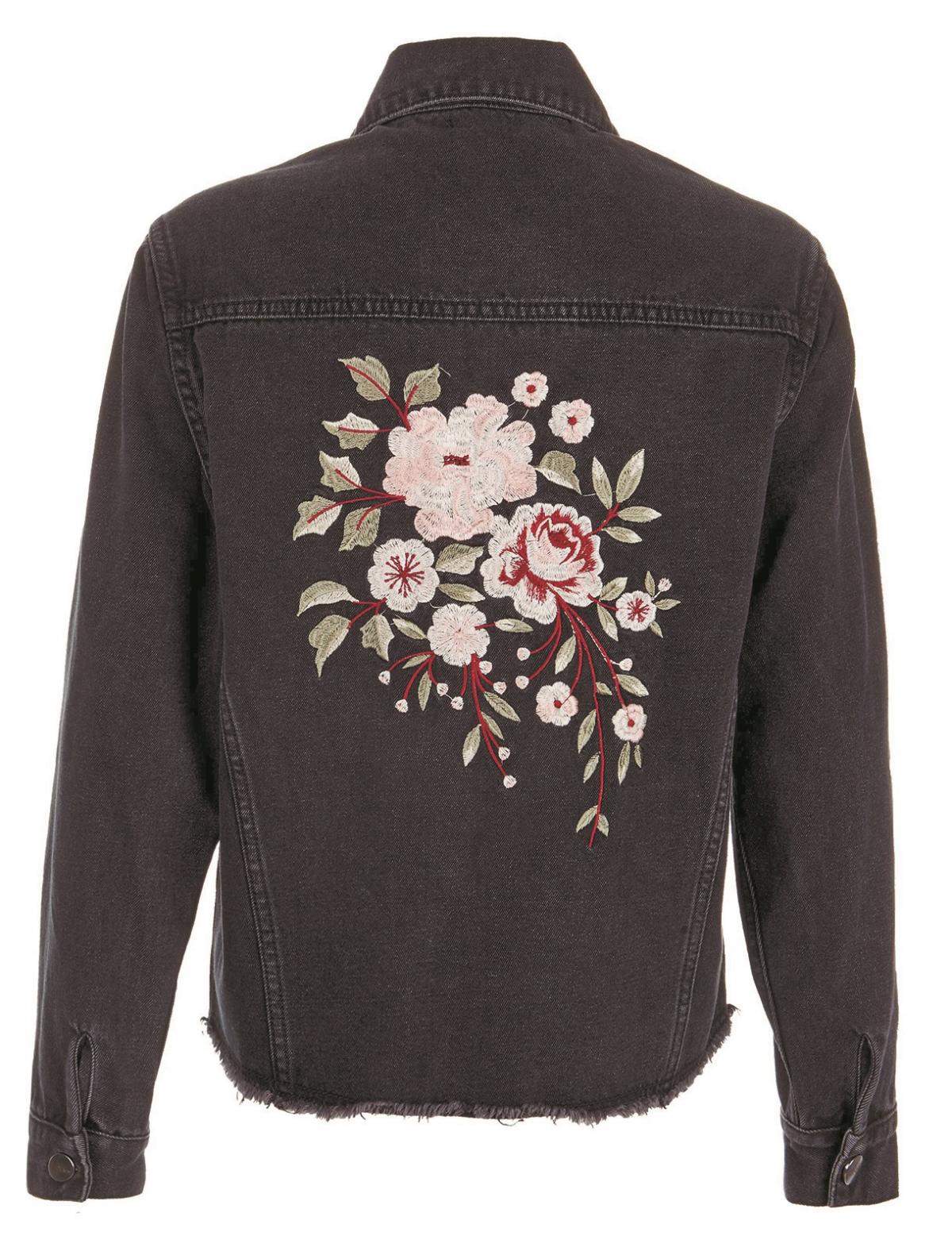 New Look, Washed Black Floral Embroidered Denim Jacket, £24,99