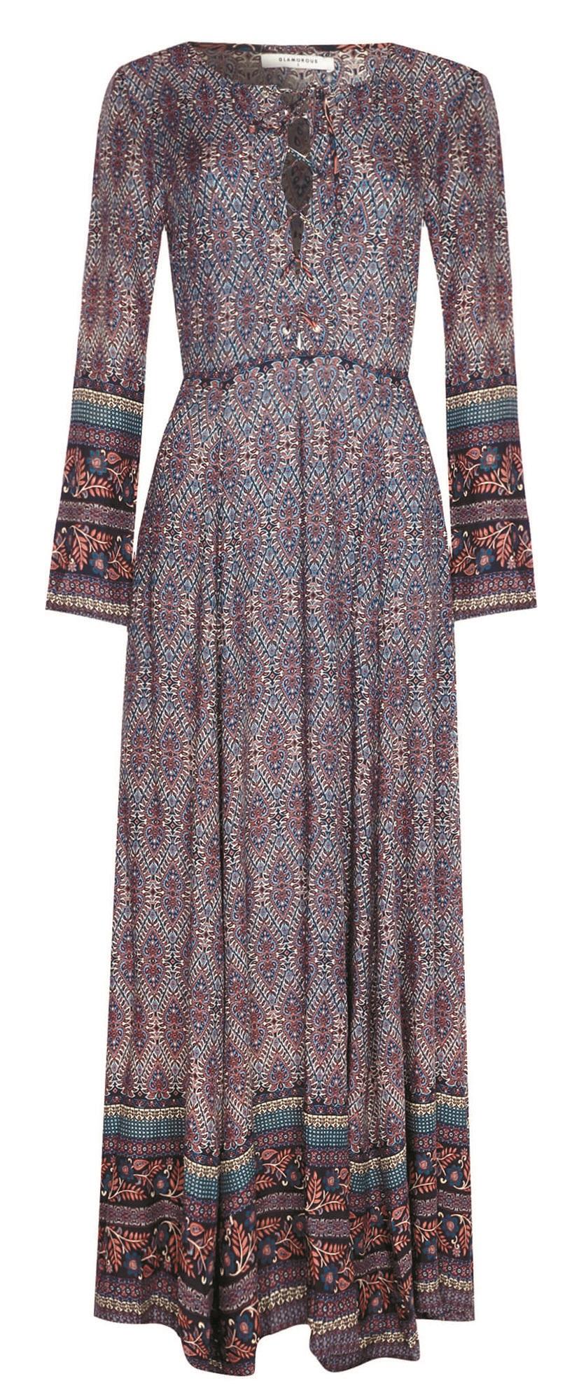 Glamorous, Indigo Paisley Border Print Lace Up Maxi Dress, £50