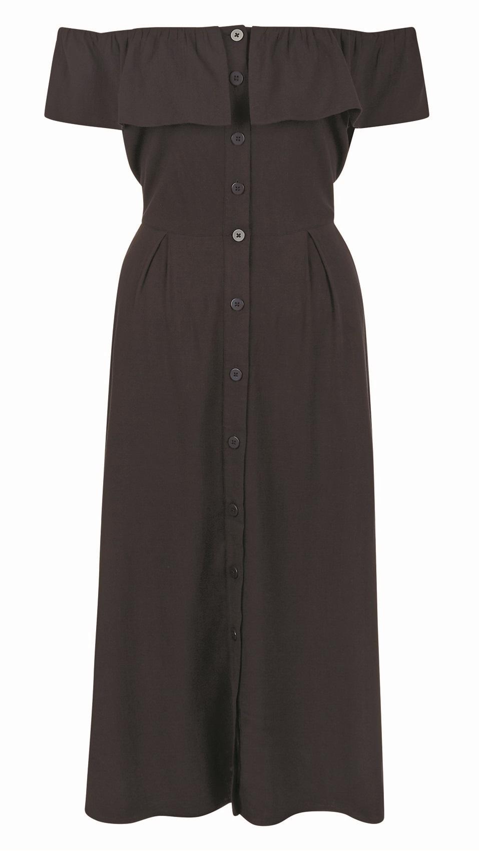 New Look, Black Ruffle Bardot Neck Midi Dress, £24.99