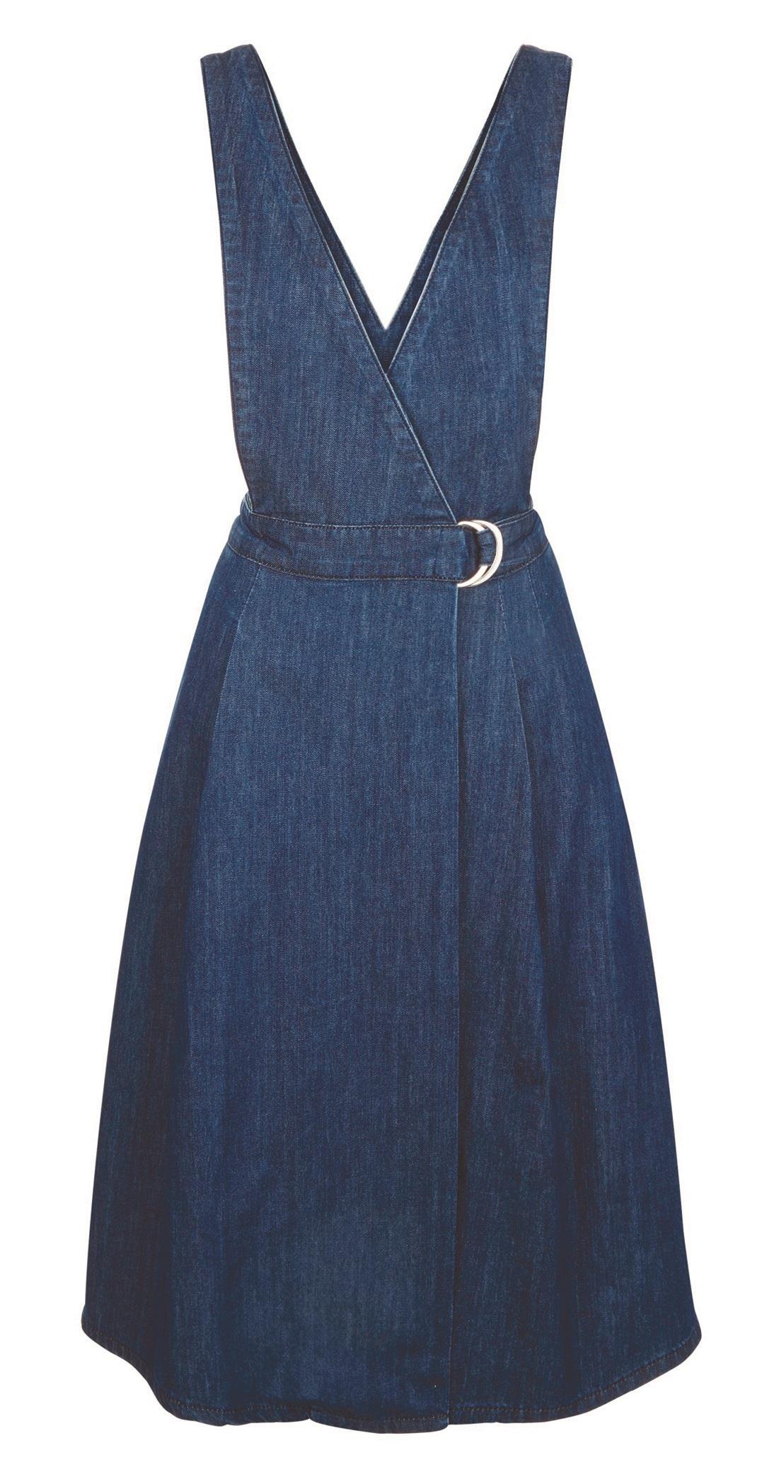 New Look, Blue Denim Wrap Front Pinafore Midi Dress, £22.99