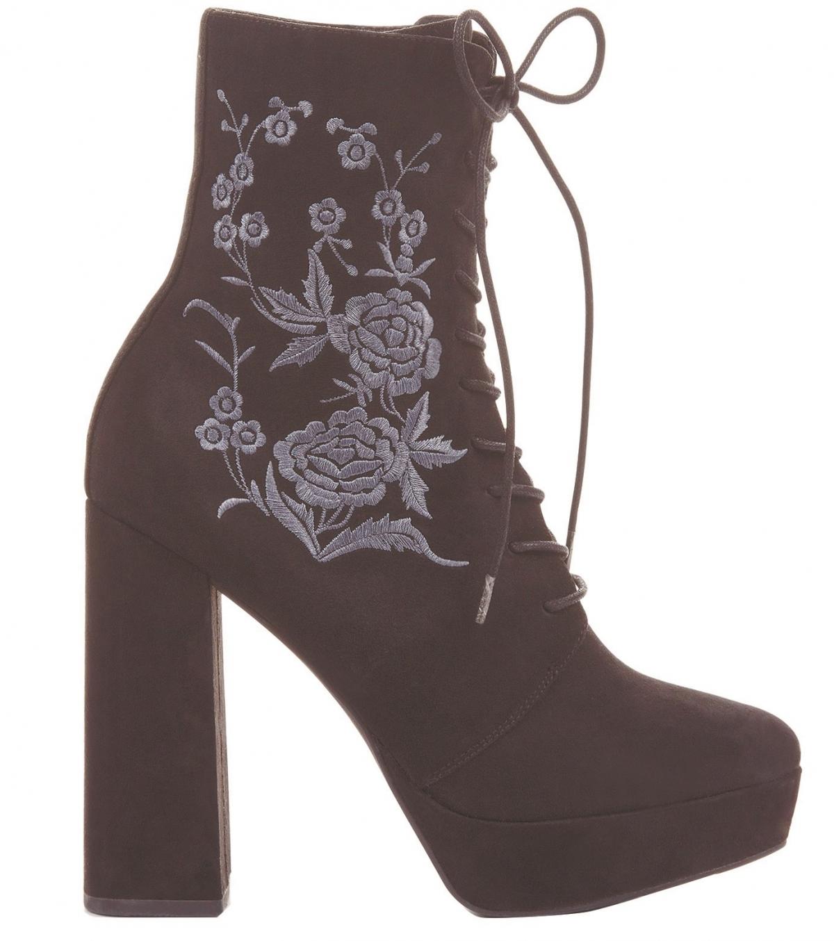 New Look, Black Embroidered Lace Up Platform Boots, £34.99