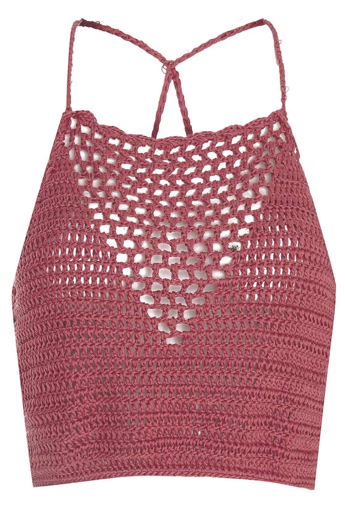Glamorous, Dusty Pink Crochet Halterneck Crop Top, £18