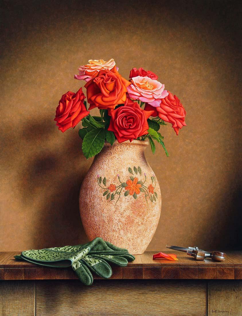 Brett Humphries, Vase and Roses - acrylic on board
