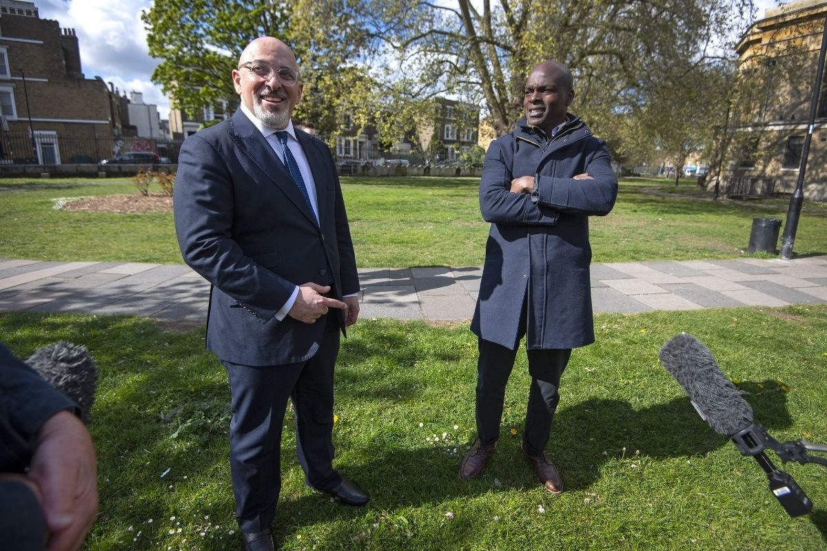Conservative candidate Shaun Bailey was joined by vaccine minister Nadhim Zahawi in Kennington today. Credit: PA