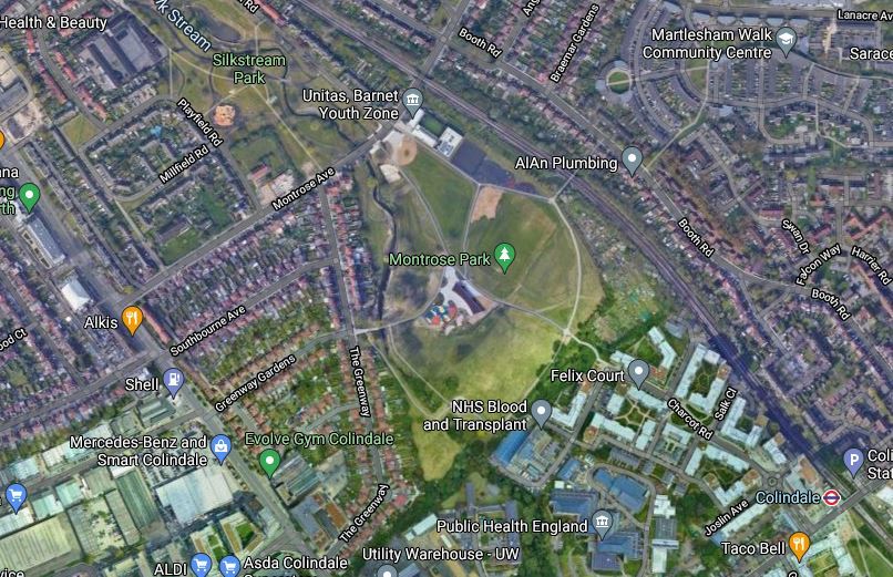 The stabbing happened in Montrose Park, which is between Burnt Oak and Colindale. Credit: Google Maps