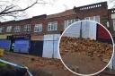Dozens of bricks fell to the ground after a roof collapsed in West Finchley