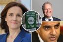 Chipping Barnet MP Theresa Villiers (left) and Harrow East MP Bob Blackman (top right) disagree with London Mayor Sadiq Khan's expansion of the Ultra Low Emissions Zone to cover their constituencies