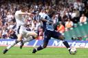 Michael Ricketts scores the second goal for Wanderers against Preston North End in the 2001 play-off final