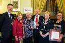 L to R: Sean McDougall (Pain UK), Margaret Hodge MP, Jean Gaffin OBE (award recipient), Barry Sheerman MP, Linda Riordan MP, Dr Beverley Collett