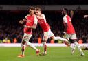 Ben White celebrates one of his goals for Arsenal against Chelsea