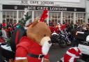 Rocking Santa turning up at the famous Ace bikers' cafe