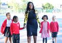 Andrea Rosewell and the children at Neasden's Braintcroft Academy
