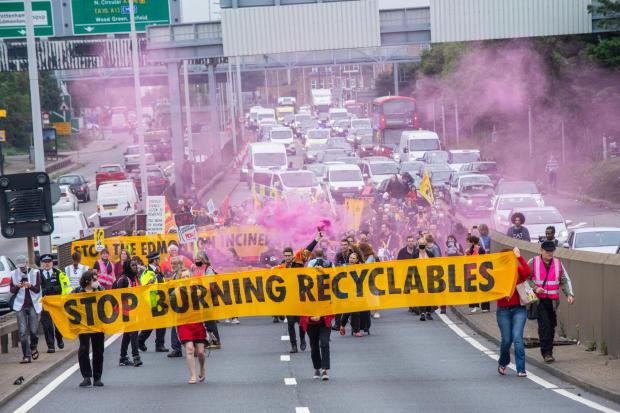 Times Series: Demonstrators protest against the incinerator plans at the march on Saturday (credit: Extinction Rebellion