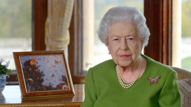 Times Series: The Queen delivering her Cop26 video message (Buckingham Palace/PA)