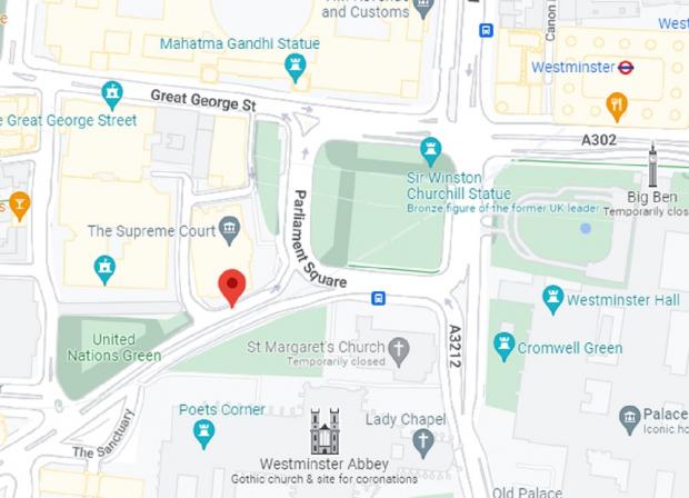 Times Series: Broad Sanctuary is located near to Parliament Square and Westminster Abbey. Picture: Google Maps
