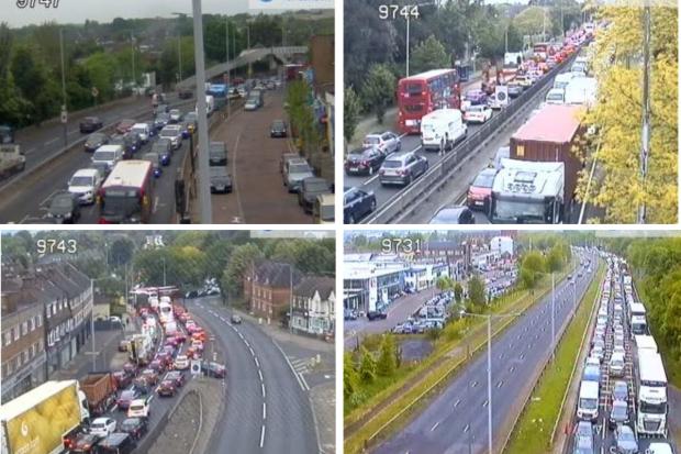 Times Series: Some of the traffic on the A1 and A41 last week because of lane closures approaching Apex Corner. Credit: TfL
