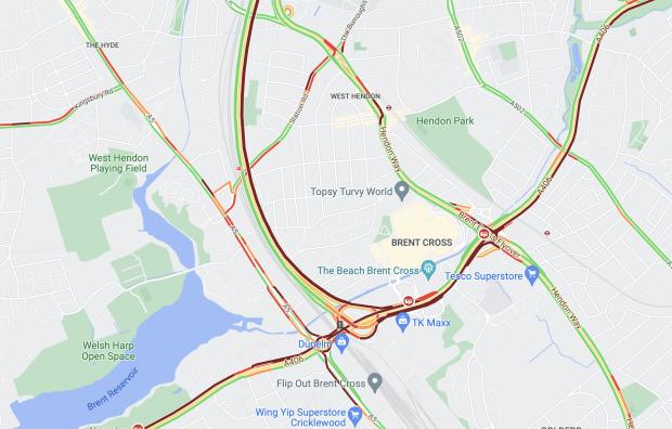 Times Series: Google Maps showing how bad the traffic is at Staples Corner