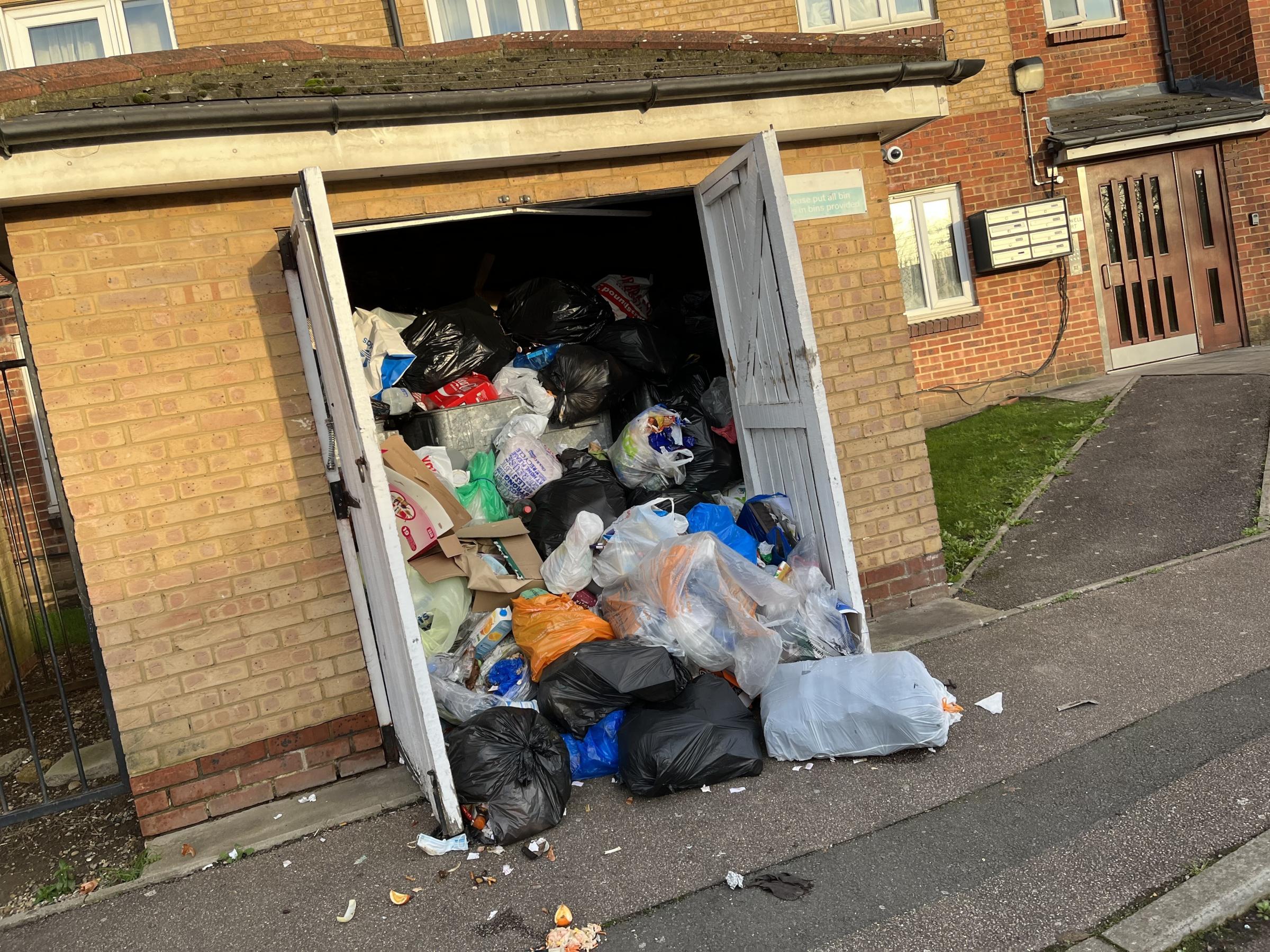 Overflowing bin shed in Handley Grove (submitted by Nicola Mann)