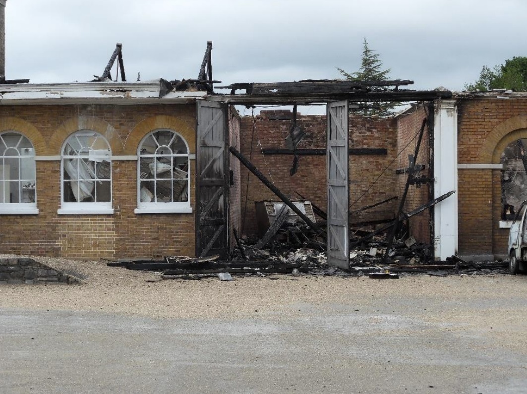 Wrotham Parks west stable block and gardners store following the fire.