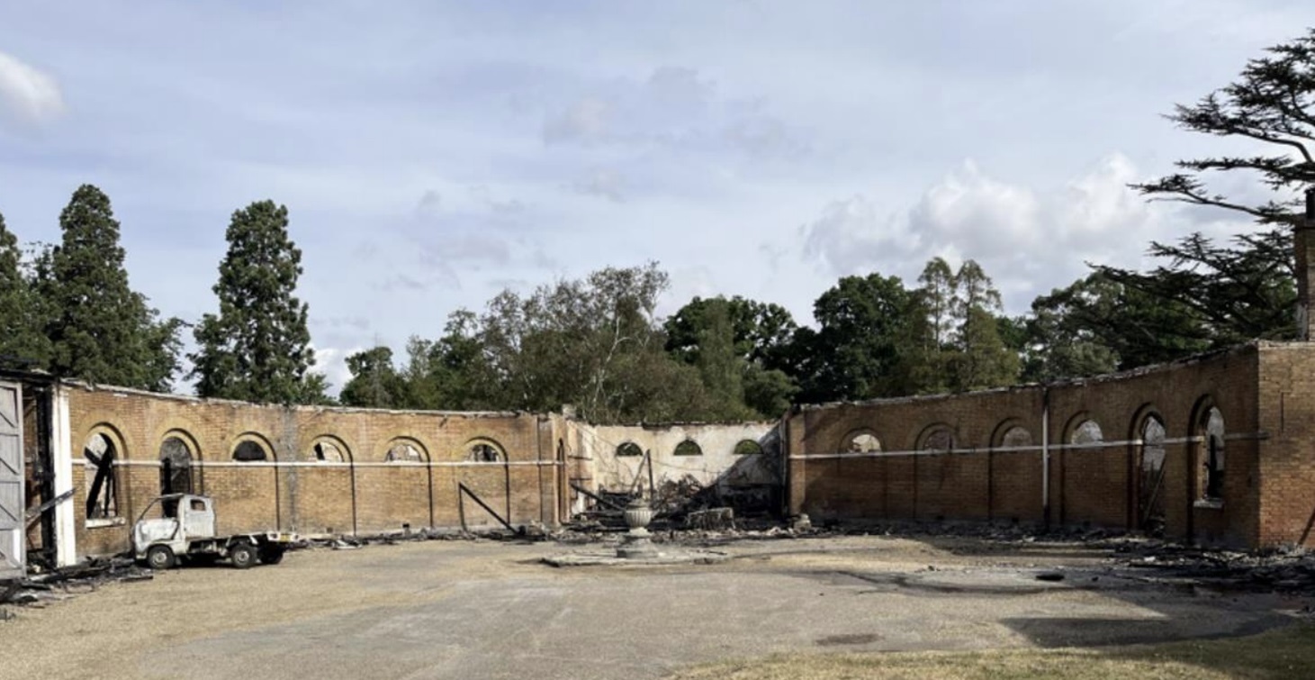 The stable block, gutted after a fire in July 2022.