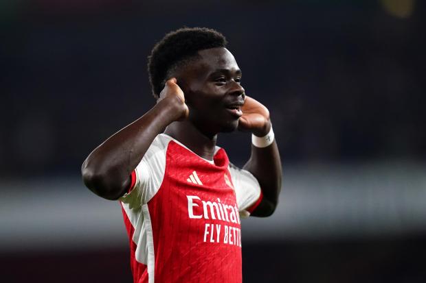 Bukayo Saka celebrates scoring for Arsenal against Newcastle