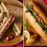Photos by Waitrose of the 2021 Christmas sandwich range. Pictured left, The Club and Vegan No Lobster Marie Rose Roll, right.