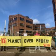 Extinction Rebellion protesters outside the McDonald's head office in East Finchley