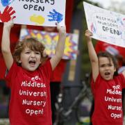 Children protest the planned closure of Middlesex University Nursery (June 28)