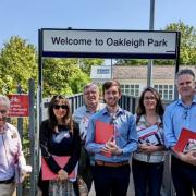 Labour candidate for Chipping Barnet Dan Tomlinson with campaigners outside Oakleigh Park station