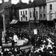 In memorium: large crowds attended the official opening of Barnet's war memorials. Chipping Barnet's, above, was unveiled by Sir Julian Byng on April 3, 1921