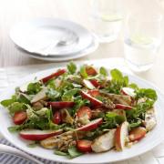 Pink Lady apple, Sweet Eve strawberry, chicken and walnut salad, with quinoa and pink peppercorn dressing