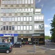 Lee smashed a drive-through cubicle and front door of the McDonalds in Darkes Lane, Potters Bar. Credit: Google