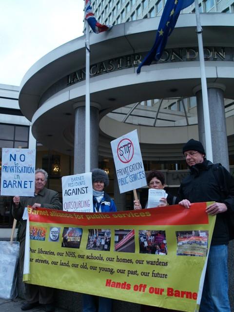Members of Barnet Alliance for Public Services rally outside a Capita conference for service providers yesterday